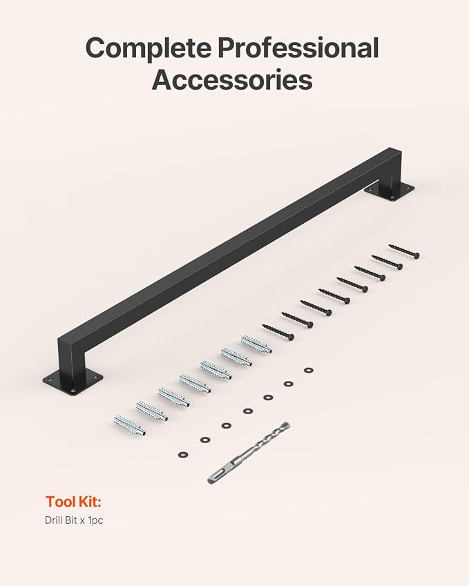 VEVOR Wall Mounted Stair Handrail, 3ft Black Iron Staircase Handrail Indoor, 250lbs Load Capacity, Industrial Railing Hand Rail for Steps, Square Tube for Loft Porch Deck, 2 Sections