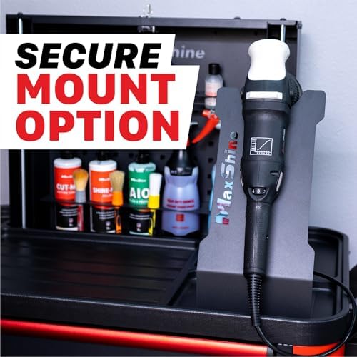 Maxshine Universal Polisher Stand - Single Station Display Holder – Holds Any Polisher, Buffer or Grinder – Freestanding or Mount to Workbench – Powder-Coated Metal, Space-Saving (Logo)