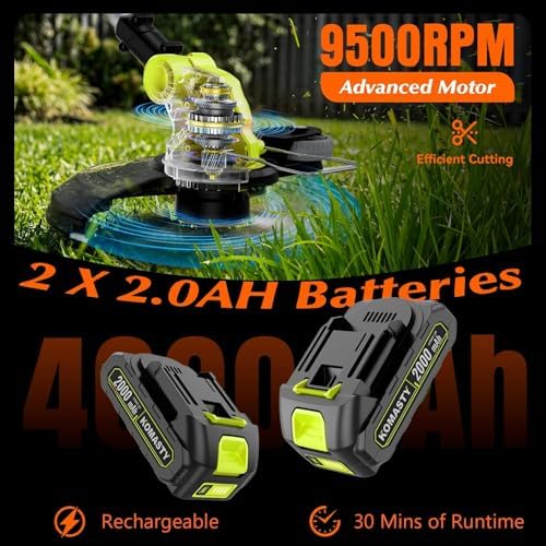 20V Electric Weed Wacker Cordless Edger Lawn Tool 2 X 2.0Ah Battery Powered Weed Eater with Charger, 12 Inch Lightweight String Trimmer, Auto Line Feed Grass Cutter Lawn Mower for Small Yard Garden