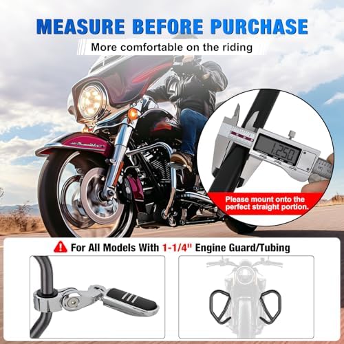 Nilight 1.25" Motorcycle Highway Pegs For Harley Davidson Touring Road King Street Glide Sportster Adjustable 360° Angled Foot Pegs P-Clamp Universal For 1-1/4" Engine Guard Crash Bar Highway Footpegs