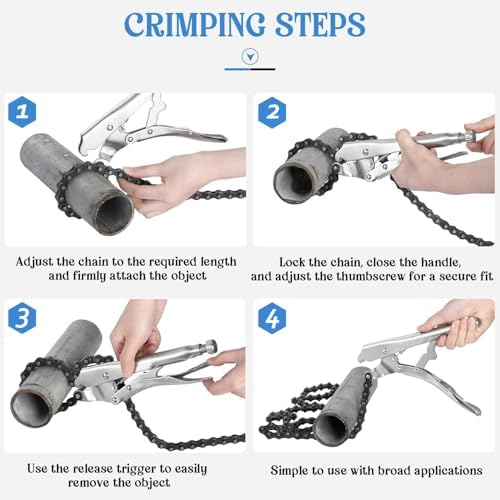 2 Pcs Locking Chain Clamp 9-Inch Locking Chain Pliers with 31.5 Inch Long Chain Carbon Steel Locking Chain Plier Industrial Pipe Vise Chain Wrench for Pipe Fitting ‎Plumbing Woodworking Welding