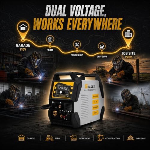 SSimder 200A 10-in-1 Plasma Cutter Welder Combo, Pulse MIG, Synergic Flux Core MIG, HF TIG, Stick, 110V/220V Multiprocess Welding Machine with Spool Gun Foot Pedal Helmet Accessories
