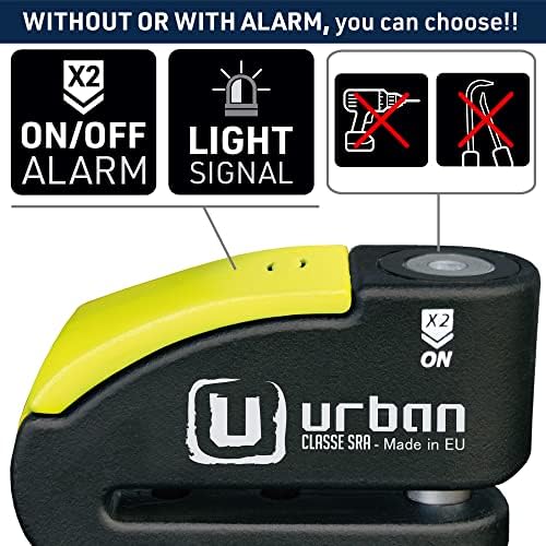 URBAN 999 Approved Motorcycle Disc Lock with Smart Alarm | 120dB, LED, Warning, A+ Sensitivity, X2 ON | SRA & Sold Secure Gold Tested Anti-Theft for Motorbike | 14mm Double Locking, Hardened Steel
