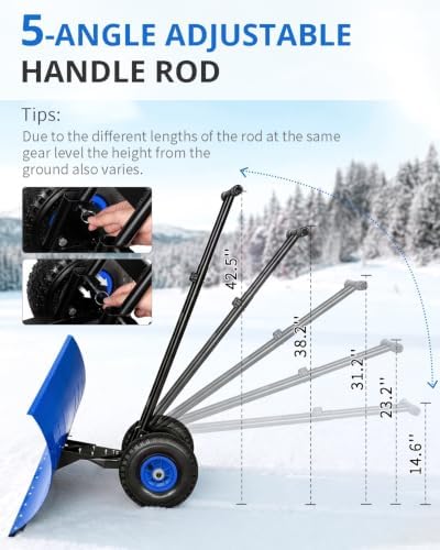 Outvita Snow Shovel with Wheels, 36" Wide 18" Long, Black & Blue