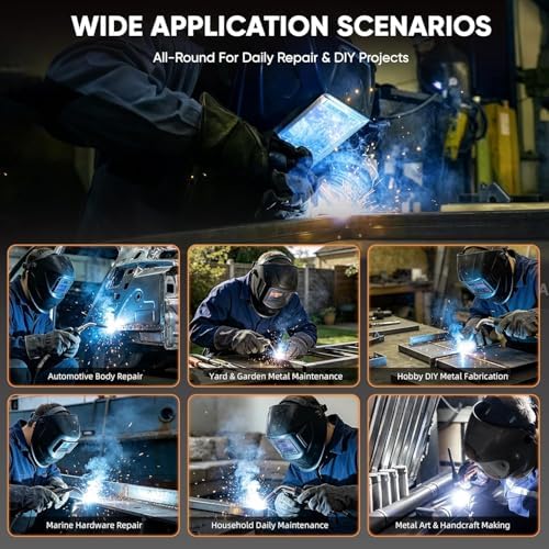 H HZXVOGEN 145A MIG Welder, 110V/220V Gasless MIG Welder Welding Machine, 3-in-1 Flux Core MIG/ARC/Lift TIG, Synergic Control, IGBT Inverter, LED Display