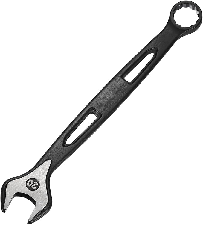 HARFINGTON Combination Wrench 20mm Metric Extra Long 12-Point Box and Open End Carbon Steel Double Ended Industrial Grade Spanner for Automotive Furniture Machinery DIY Repair, Black