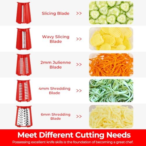 SUSTEAS Rotary Cheese Grater 5 Blades,Kitchen Mandoline Vegetable Slicer