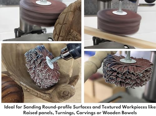 LINE10 Tools 4-inch Sanding Mop Kit, Moulding Flap Wheel Sander for Drill, 120 Grit Mop Sanders Brush, 1/4" Shank, Abrasive Flapper Sander for Woodworking, Contours, Finishing, Pack of 5