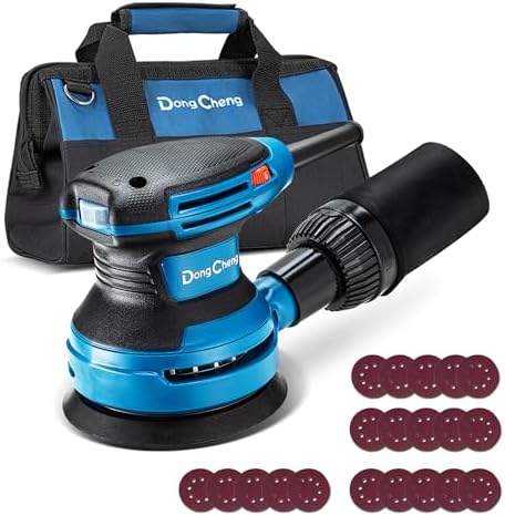 Dong Cheng 5-Inch Random Orbital Sander 380W 12800OPM Electric Palm Sander, 6 Variable Speeds, with 20pcs Sandpaper & Detachable Dust Bag, Power Sander for Woodworking, Sanding & Polishing (Renewed)