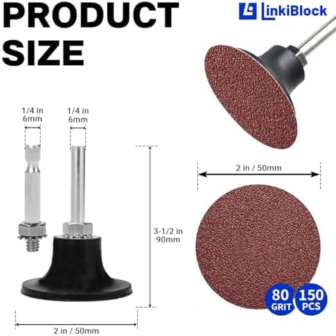150Pcs 2 inch R-Type Quick Change Aluminum Oxide Surface Conditioning Sanding Discs Set 80 Grit with Adapter & Backing Pad