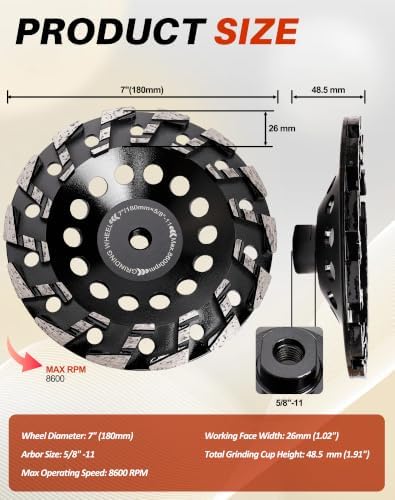 7" Diamond Cup Wheel for Surface Grinding & Leveling and Material Removal