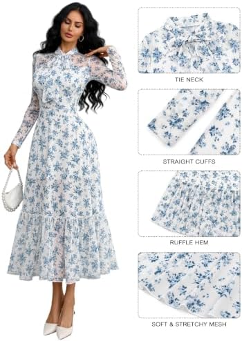 GothDark Polka dot Dress for Women Tie Neck Bow Ruffle Fall Vintage Dress