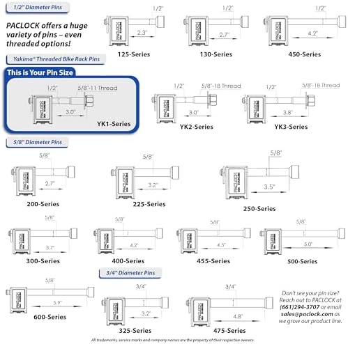 PACLOCK's 80-Series Trailer Hitch Lock, UCS, YK1 Pin Compatible with Yakima® Threaded Bike Racks, High Performance 6-Pin Cylinder, Keyed Differently w/ 2 Keys, Silver