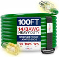 100ft Outdoor/Indoor Extension Cord 14/3 Gauge Heavy Duty 3 Prong SJTW, Waterproof, Flexible Cold-Resistant Long Power Cord,13A 125V 1625W, Green by LifeSupplyUSA
