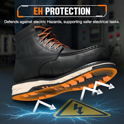 NINGO Steel Toe Work Boots for Men, Non Slip Mens Safety Moc Toe Work Shoes