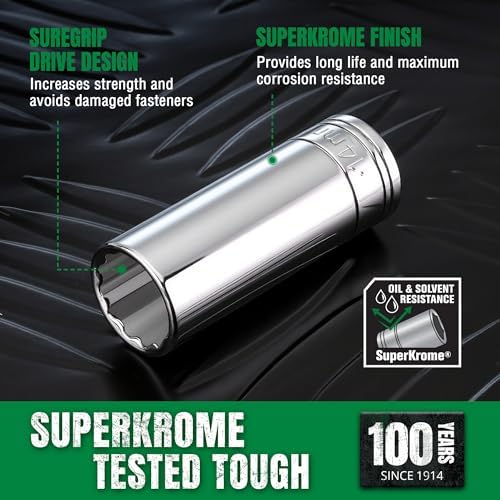 SK Tools USA 1/4" Drive Socket Set, Deep Metric Sockets, 11-Piece 5-14mm | 12 Point, SuperKrome Finish, Premium CR-V Steel, with Storage Rail