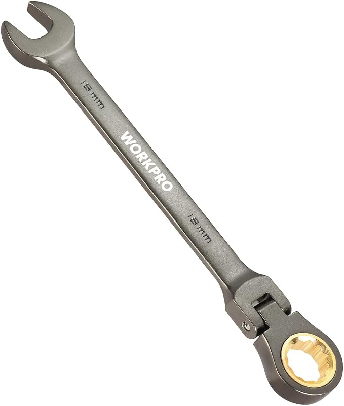 WORKPRO 18 mm Flex-Head Ratcheting Combination Wrench, Nickel Plating | Cr-V Constructed, 72-Teeth, 12 Point Design, Metric, For Home Improvement, Auto Repairs, Plumbing, Constructions, Machinery
