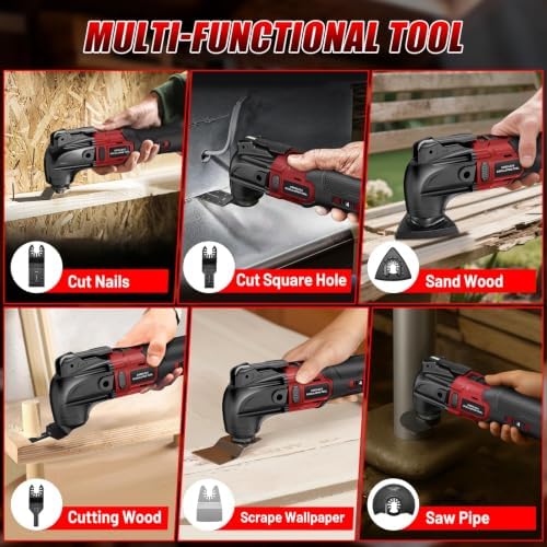 Cordless Oscillating Tool Compatible with Milwaukee 18V Battery, 23-Piece Brushless Multi-Tool Kit with Auxiliary Handle, 6 Variable Speed Power Tools for Cutting & Sanding (Tool Only)