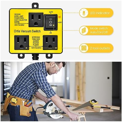 Automatic Vacuum Switch, Ortis Vacuum Switch for More Power Tools, Delay Vacuum On/Off to Prevent Circuit Overload and Tripping, Keep Your Workplace Cleaner, Better for Your Lung