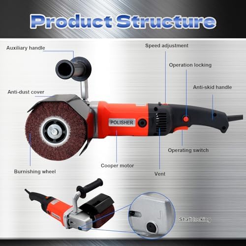 HIGHTOP 1400W Handheld Burnishing Polisher Machine, 110V Electric Sander Polisher with 4 Non-woven Burnishing Wheels (60# 120# 240# 320#) for Wood Stainless Steel Polishing