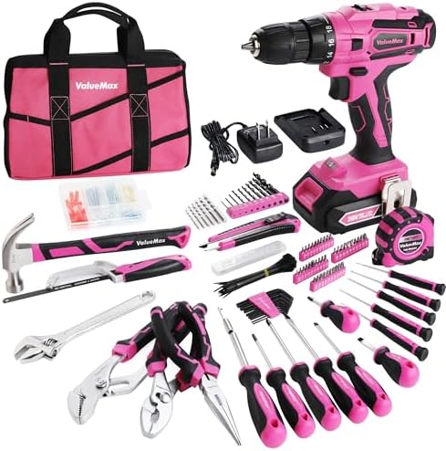 ValueMax 237 PCS Pink Home Tool Kit with Cordless Lithium-ion Drill