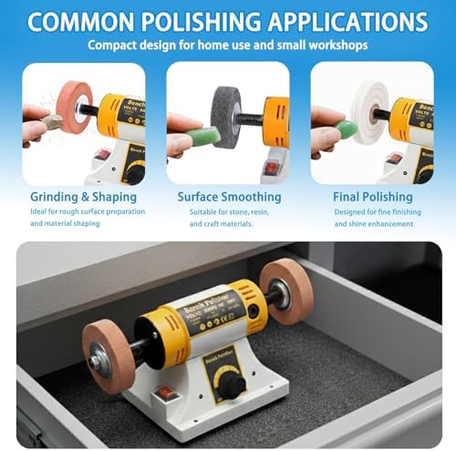 Jewelry Bench Polisher, Variable Speed Buffer for Metal, Wood & Jade