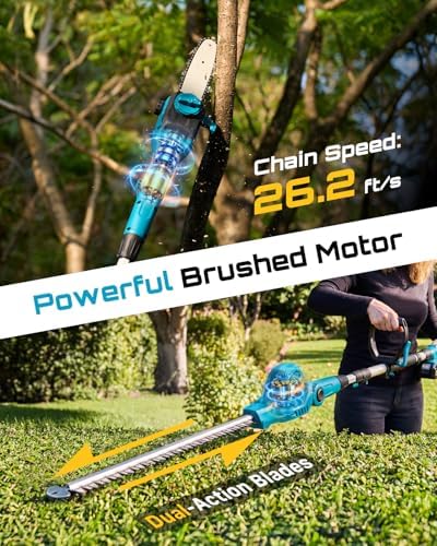 SEESII 2-in-1 Cordless Pole Saw 8-Inch & 16-inch Hedge Trimmer Combo