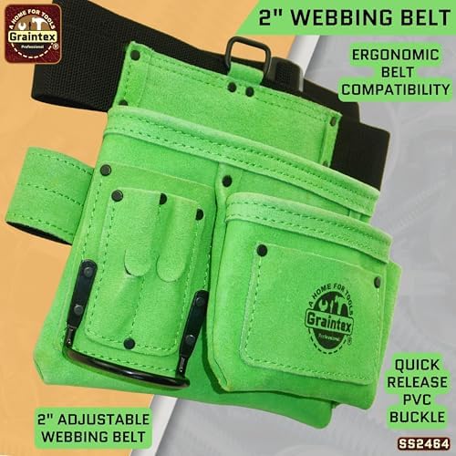 Graintex 5 Pocket Suede Leather Tool Belt/Bag, Multipurpose Leather Tool Belt for Women and Men, Ideal for Construction, Electrician, Handymen, Carpenter, Gardening Pouch & DIY Projects