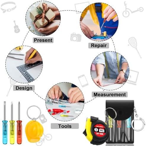 96 Pcs Mini Screwdriver Tape Keychain Set Multitool Pen Card Father's Gifts Bulk Mini Tool Set for Adult Men Dad (Multicolor)