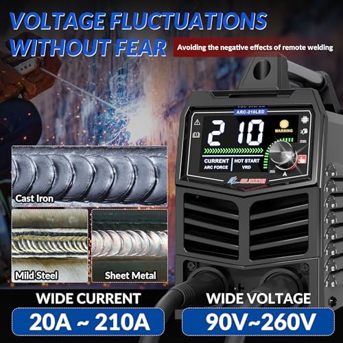 GZ GUOZHI Aluminum Stick Welder 210Amp Large LED Display Digital Inverter IGBT Welding Machine,110V/220V Dual Voltage Hot Start Portable MMA ARC Welder Machine