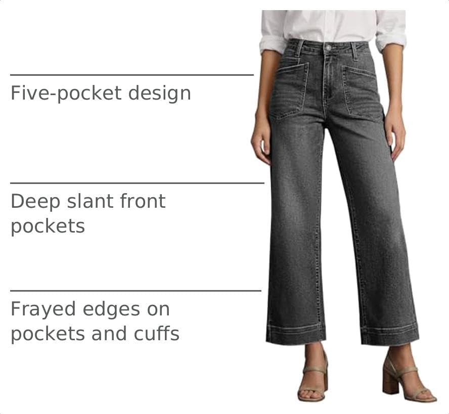 Cicy Bell Womens Cropped Wide Leg Jeans High Waisted Baggy Denim Ankle Pant