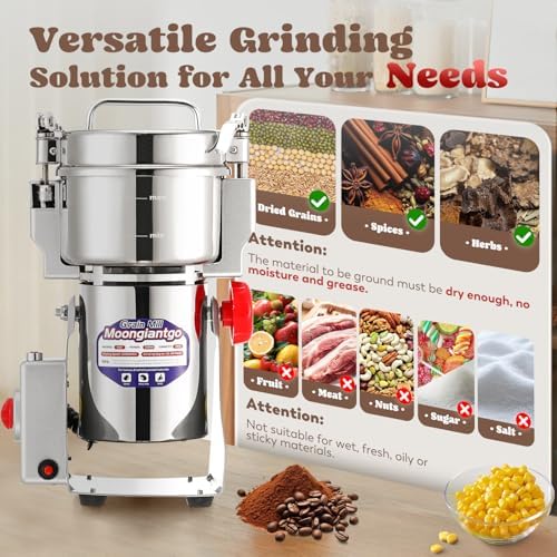 Moongiantgo Grain Mill Grinder Commercial Spice Grinder, 700g Swing, 110V