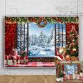 12x8ft Christmas Window Backdrop for Photography Winter Wonderland Snow Mountain Christmas Tree Photo Background Xmas Theme Holiday Party Decorations Banner Family Photo Shoot Background