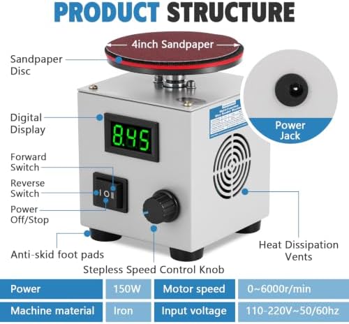 MXBAOHENG Mini Disc Sander Electric Bench Sanding Machine w/ 40 Sandpapers