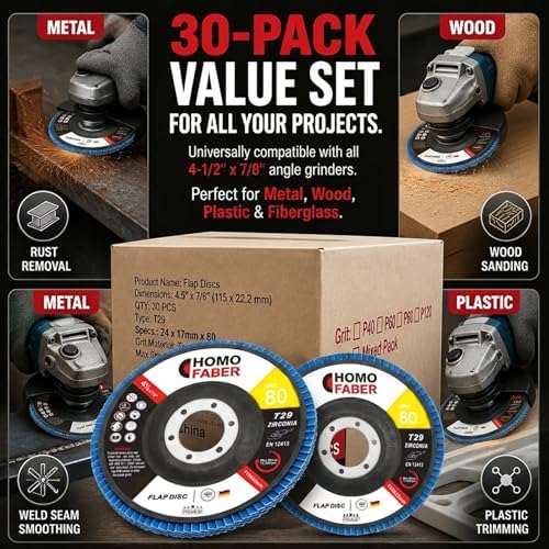 HOMO FABER 30 Pack Flap Discs 4 1/2 for Angle Grinder, 80 Grit Zirconia T29