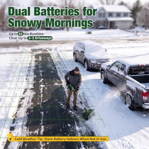 20V Electric Snow Shovel, 12 Inch Cordless Snow Blower with 2 Batteries (Dark Green)