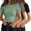 Ficerd 3 Pack Women's Ribbed Short Sleeve T-Shirts
