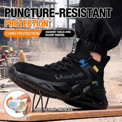 LAoutun Steel Toe Shoes for Men Work Shoes Safety Sneakers Lightweight