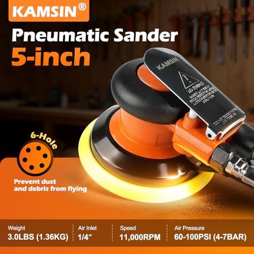 Pneumatic Random Orbital Sander 5" Air Palm Sander, Orbit 11000 RPM