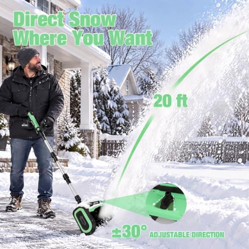 20V Electric Snow Shovel, 12 Inch Cordless Snow Blower with 2 Batteries (Mint Green)
