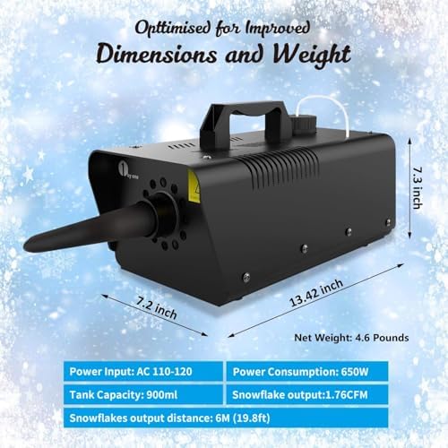1byone 650W Snow Machine with Wired Remote Control