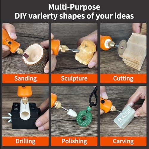 Electric Totary Cordless Tool Kit, Type-C Rechargeable 2000mAH, 6 Adjustment Speeds(5000-22000RPM), 59Pcs Accessories For DIY Crafting,SandingCarving,Sanding,Cutting (Orange-59 pcs Accessories)
