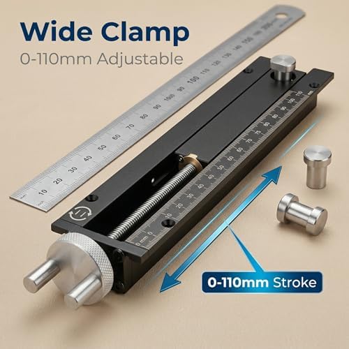 Woodworking Table End Vise Quick Shift Inertial Vise Clamp, 0-110mm Stroke & 20mm Bench Hole, for Drilling, Conduit Cutting, Gluing, Metalworking, Grinding, Planing