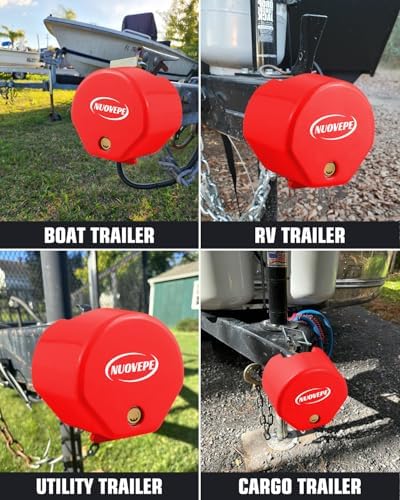 Heavy Duty Anti Theft Trailer Lock, Universal Fit 1-7/8", 2" and 2-5/16" Couplers, Reinforced Solid Steel Tow Lock for Trailer Tongue, Hitch Lock for RV, Cargo, Boat, Camper, Utility (Red)