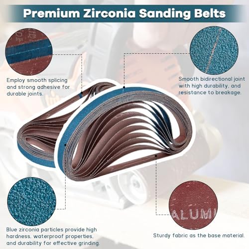 Tanzfrosch 1/2x18 Inch Belt Sander Sanding Belts Kit 40 Pcs (10 Each of 40/60/80/120 Grits), Zirconia Belt Sander Paper Sanding Belts for Wood, Metal, Cars, and Furniture, 40-Pack