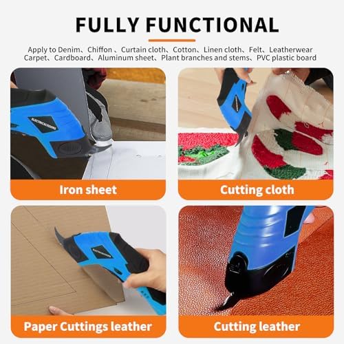 Super Scissors, Cardboard Cutter，Electric Box Cutter,Ultimate Cutting Tool for Home& Craft,Cordless Electric Scissors 2 Blades Included，Cutting Fabric, Cardboard & Plastic(blue)