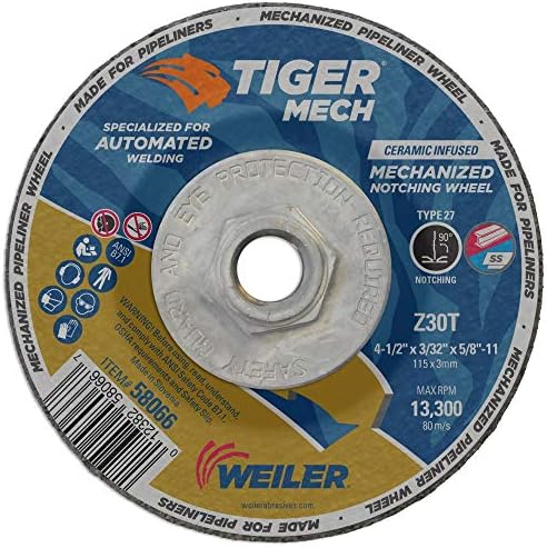 Weiler 58066 4-1/2" x 3/32" Tiger Mechanized Pipeline, Z30T, Type 27, 5/8"-11 Nut (Pack of 10)