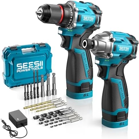 Cordless Drill Impact Driver Brushless Power Tool Combo Kits for Home DIY
