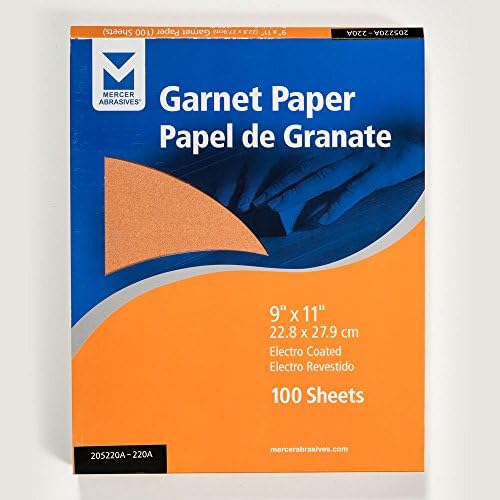Mercer Industries 205220A - 9 x 11 Garnet Paper Sheets, Grit 220A (100 pack)