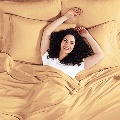 JS Sanders Affordable Microfiber 6 PC Bed Sheet Set - King Size, Gold